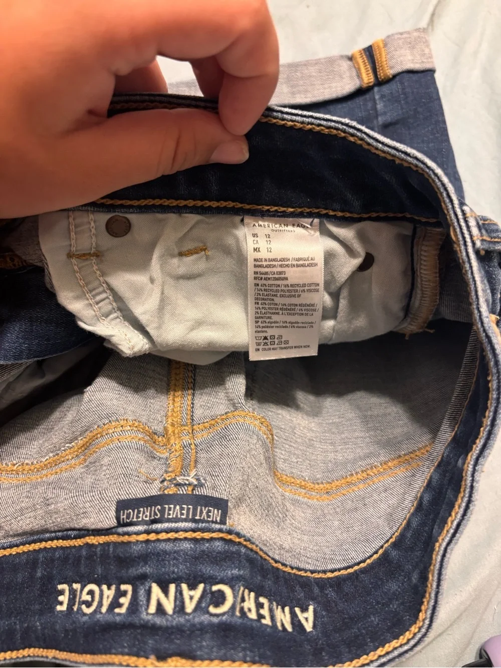 American Eagle Indigo Blue Denim Shorts with Contrast Stitching